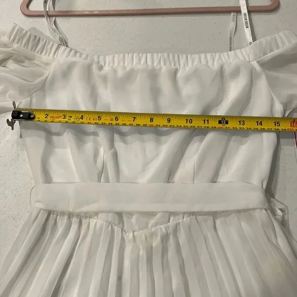 BISOU BISOU Off White Chiffon Off shoulder Pleated bottom Maxi long formal dress - Picture 4 of 7